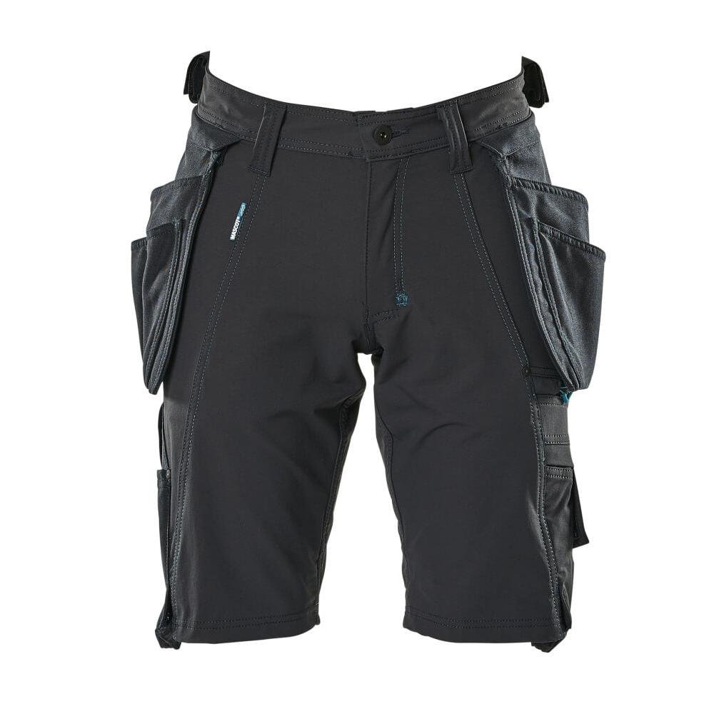 Pantaloni scurți, buzunare agățate detașabile, pantaloni scurți de artizan stretch, negru-albastru
