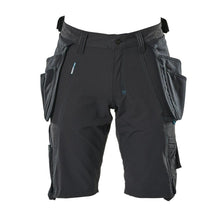 Pantaloni scurți, buzunare agățate detașabile, pantaloni scurți de artizan stretch, negru-albastru