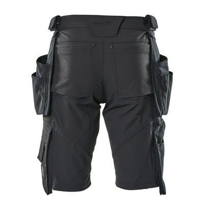 Pantaloni scurți, buzunare agățate detașabile, pantaloni scurți de artizan stretch, negru-albastru