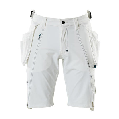 Pantaloni scurți, buzunare agățate detașabile, pantaloni scurți de artizan stretch, alb