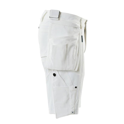 Pantaloni scurți, buzunare agățate detașabile, pantaloni scurți de artizan stretch, alb