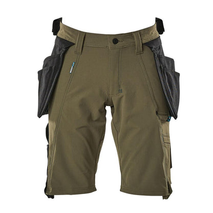 Pantaloni scurți, buzunare agățate detașabile, pantaloni scurți de artizan stretch, verde muschi