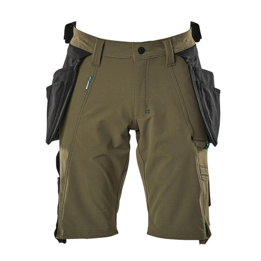 Pantaloni scurți, buzunare agățate detașabile, pantaloni scurți de artizan stretch, verde muschi