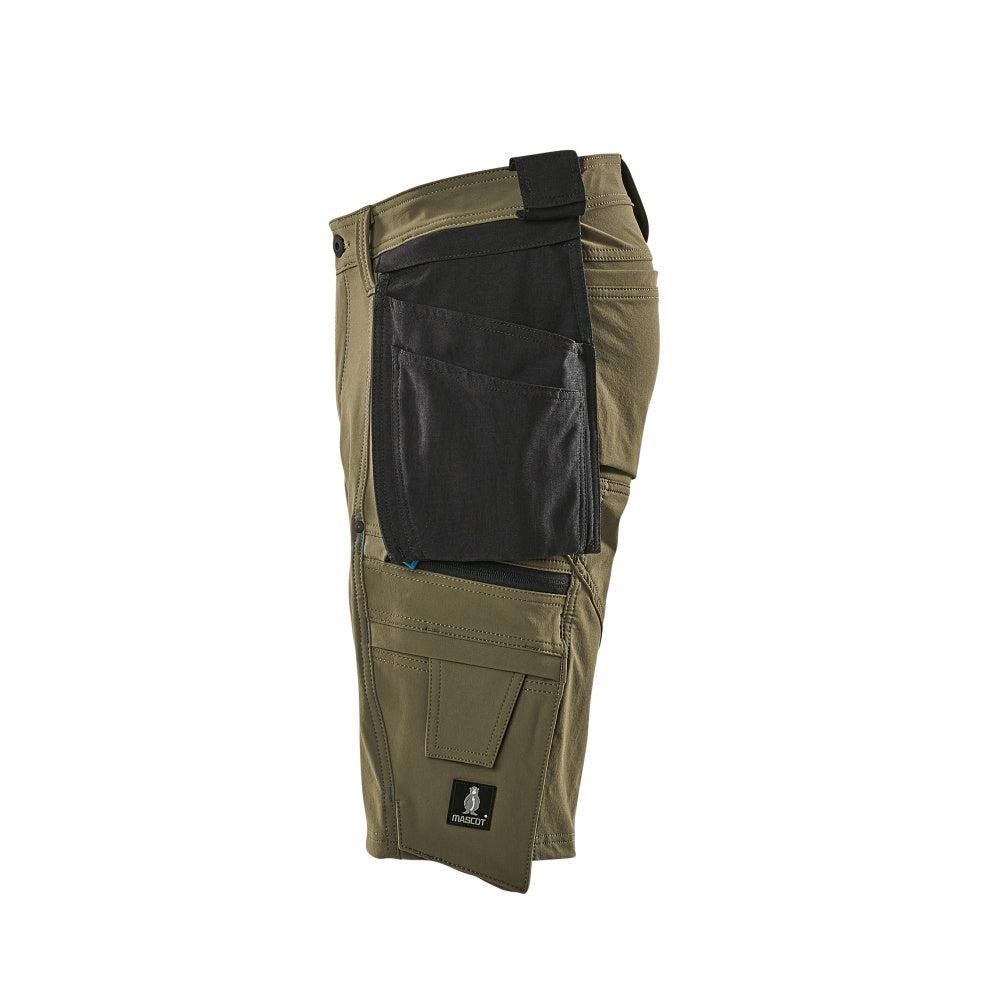 Pantaloni scurți, buzunare agățate detașabile, pantaloni scurți de artizan stretch, verde muschi