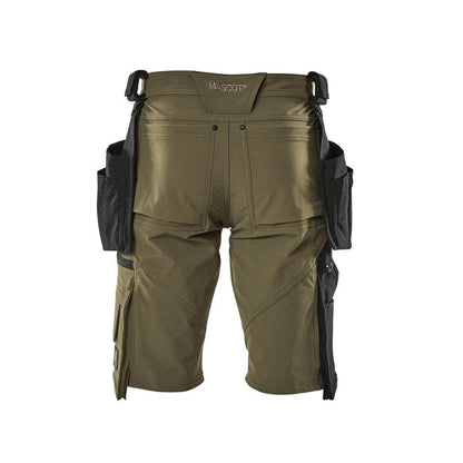 Pantaloni scurți, buzunare agățate detașabile, pantaloni scurți de artizan stretch, verde muschi