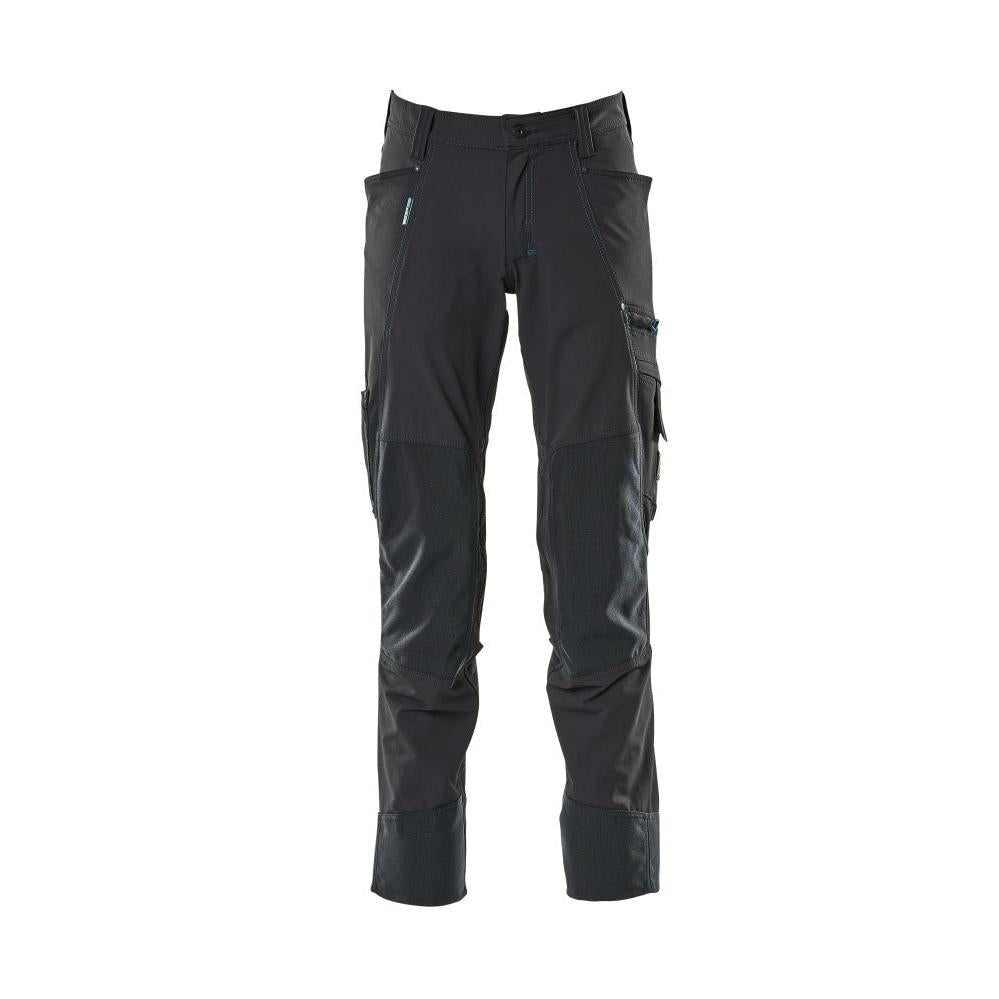 Pantaloni cu buzunare pentru genunchi, elastici, pantaloni ușori, albastru-negru