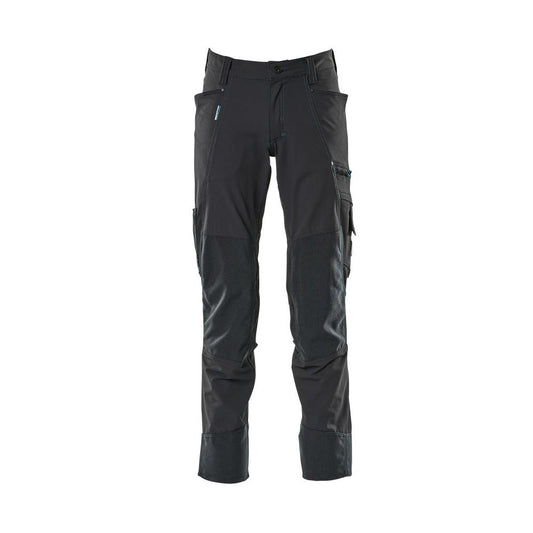 Pantaloni cu buzunare pentru genunchi, elastici, pantaloni ușori, albastru-negru