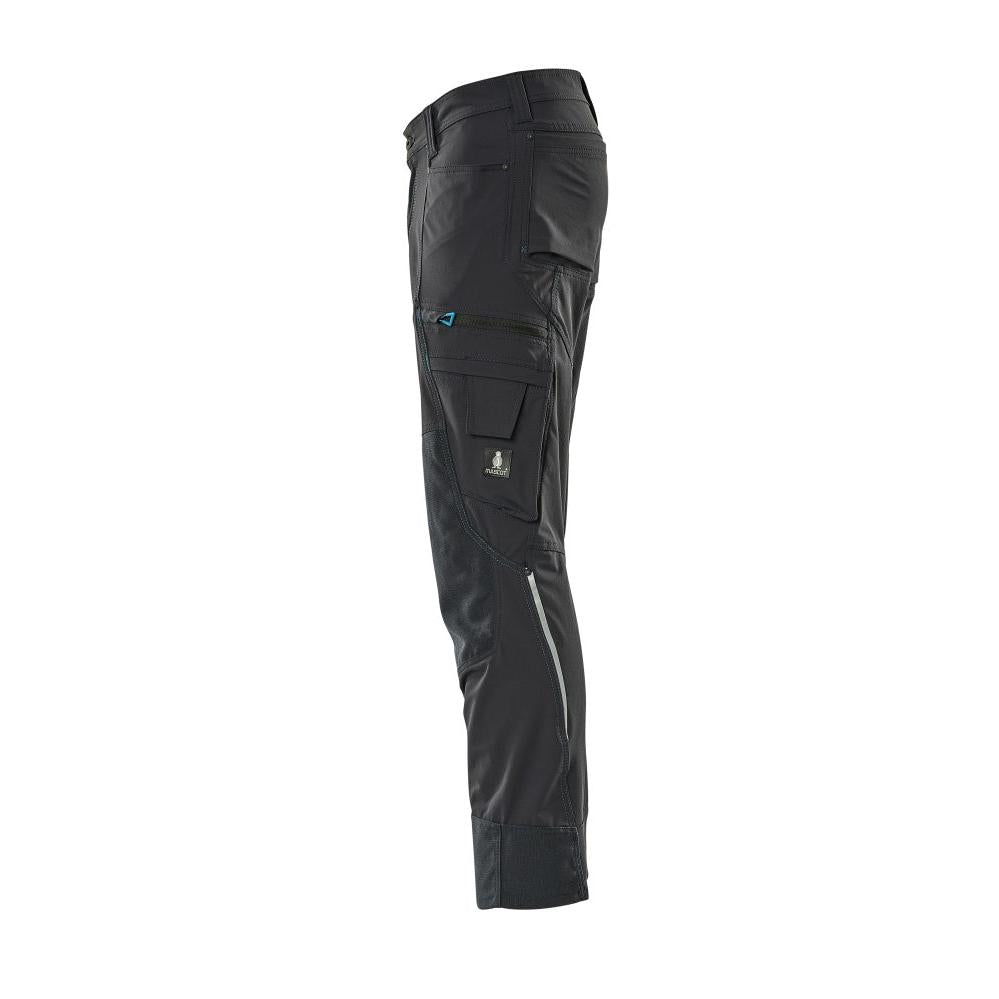 Pantaloni cu buzunare pentru genunchi, elastici, pantaloni ușori, albastru-negru