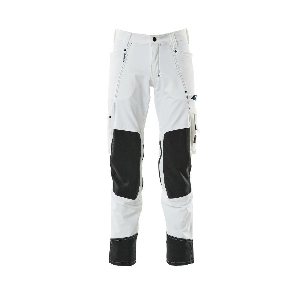 Pantaloni cu buzunare la genunchi, stretch, pantaloni ușori, albi