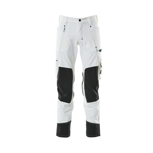 Pantaloni cu buzunare la genunchi, stretch, pantaloni ușori, albi