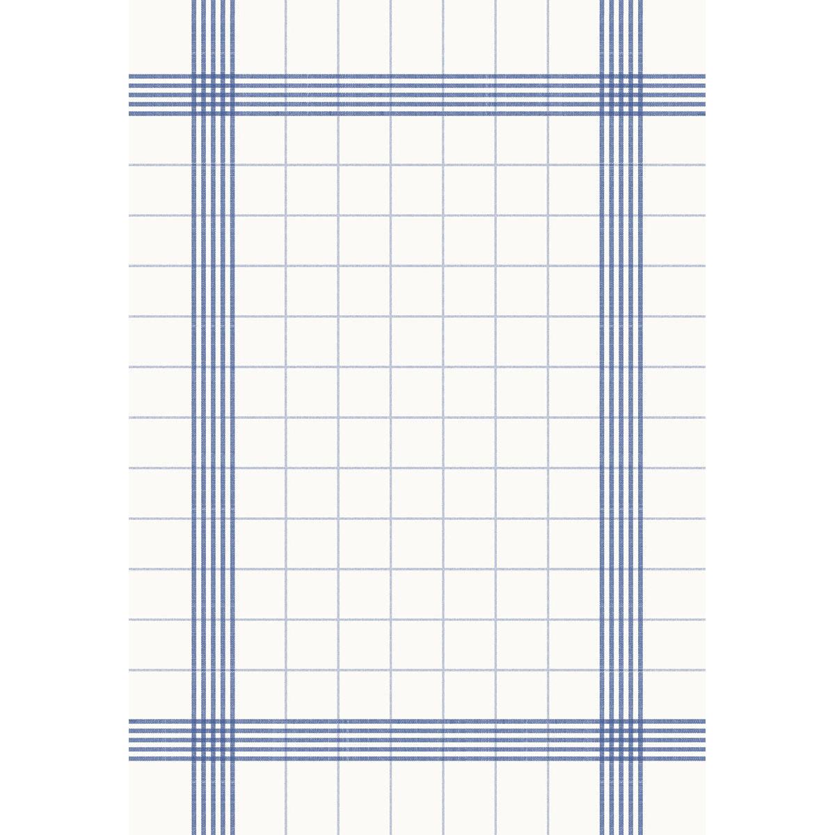 Das Duni GmbH Tisch-Tuch 38x54 cm, blau hat einen weißen Hintergrund mit einem blau karierten Rand und einem Gittermuster. Diese hochwertige Tafel-Serviette wird in einer Packung mit 250 Stück geliefert und bietet gleichmäßig verteilte, symmetrische Gestaltungselemente.