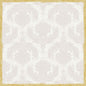 Un fundal damasc gri deschis cu forme florale ornamentate este încadrat de o ramă aurie texturată, amintind de fața de masă Dunicel 84x84 cm, Royal White | Pachet (20 bucăți) de la Duni GmbH.