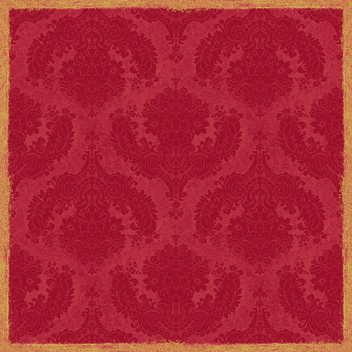 Fața de masă Dunicel 84x84 cm Royal Bordeaux de la Duni GmbH prezintă un model floral în damasc vintage bordeaux cu o bordură aurie în aspect uzat - perfectă pentru o decorațiune de masă elegantă. Pachet cu 20 de bucăți.