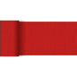 Eine Rolle roter Dunicel-Tischläufer (20 m x 15 cm) der Duni GmbH zeichnet sich durch ein dezentes, sich kreuzendes Linienmuster und eine strukturierte Optik aus, wobei der linke Rand leicht aufgerollt ist - perfekt für eine stilvolle Tischdekoration.