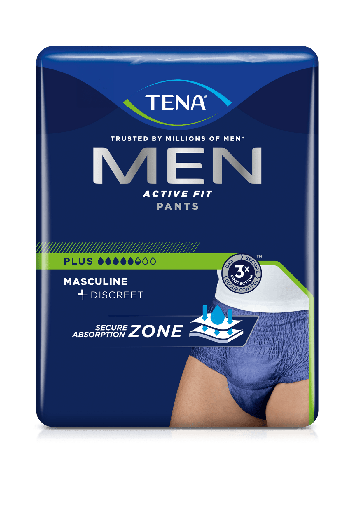 Pantaloni de potrivire activă pentru bărbați tena, plus pantaloni de incontinență, albastru