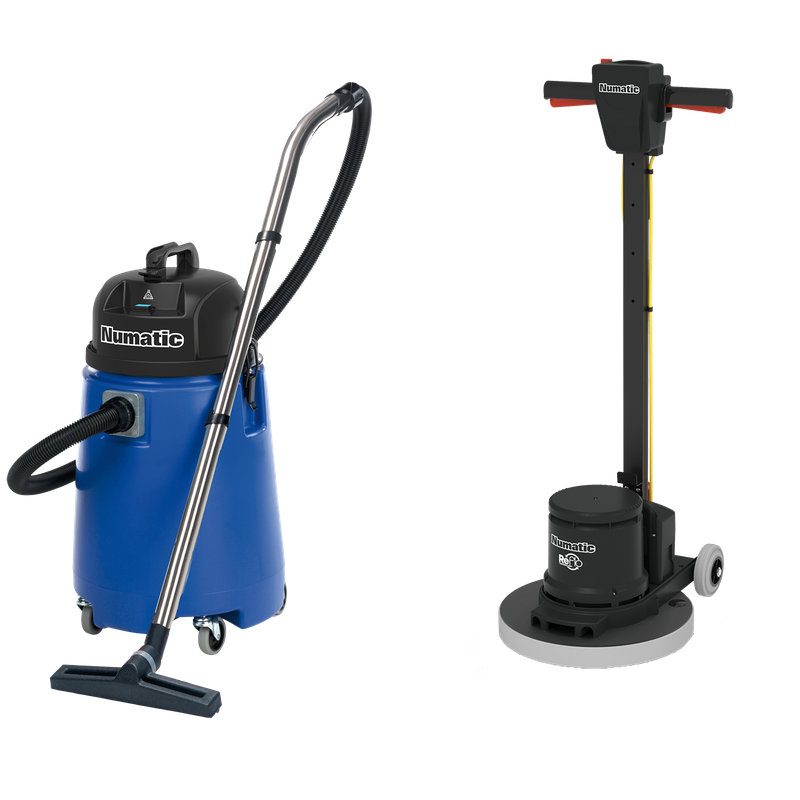 Mașină Numatic cu un singur disc HFM1515R / ESM set 5B cu aspirator de apă WV800-2 și PadLoc Trei | Pachet (1 bucata)