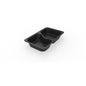 O tavă de meniu 1/4 GN 2 Negru PP/MIN (265x162x43 mm) de la Duni GmbH cu două compartimente rotunjite, ideală pentru utilizarea în gastronomie, este pe un fundal alb. Pachetul conține 225 de bucăți.