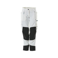 Pantaloni cu buzunare la genunchi, femei, pantaloni diamant, alb