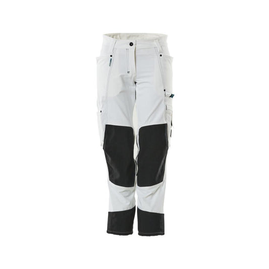 Pantaloni cu buzunare la genunchi, femei, pantaloni diamant, alb