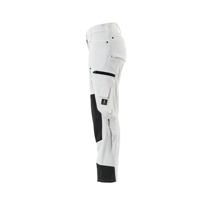 Pantaloni cu buzunare la genunchi, femei, pantaloni diamant, alb