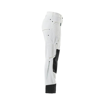 Pantaloni cu buzunare la genunchi, femei, pantaloni diamant, alb