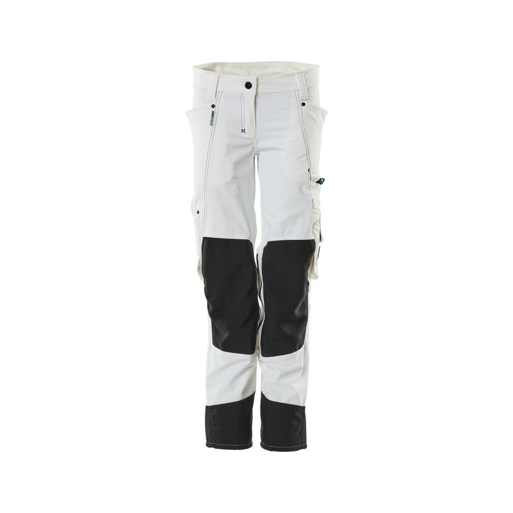 Pantaloni cu buzunare la genunchi, dama, pantaloni Pearl, alb