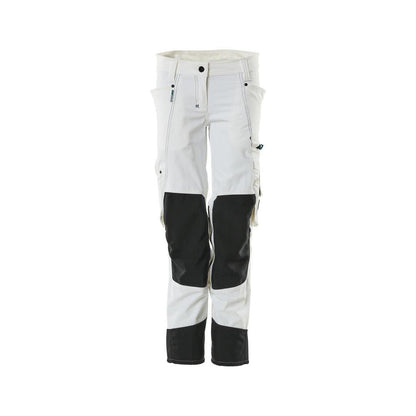 Pantaloni cu buzunare la genunchi, dama, pantaloni Pearl, alb