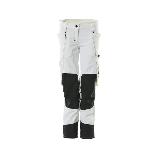 Pantaloni cu buzunare la genunchi, dama, pantaloni Pearl, alb