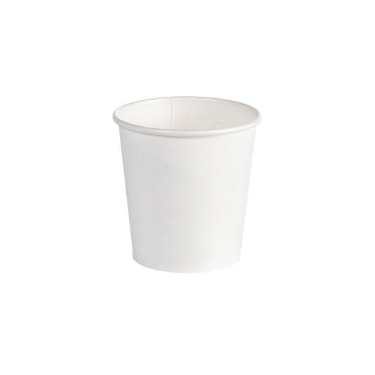 Un pahar de cafea alb din PAP/PLA de la Duni GmbH cu o capacitate de 120 ml este centrat pe un fundal alb; pachetul conține 45 de bucăți.