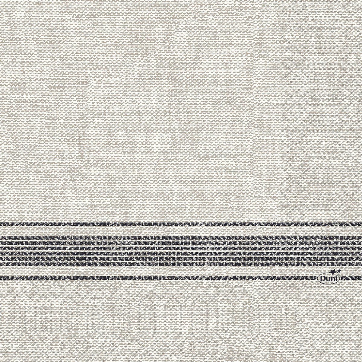 Șervețelele din celuloză 33 x 33 cm, 3 straturi, 1/4 pliere Cocina negru de la Duni GmbH au un material bej texturat cu dungi orizontale gri închis în partea de jos și imprimarea „Duni” în zona dungată. Pachetul conține 250 de bucăți.