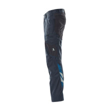 Pantaloni, buzunare pe coapsă, pantaloni cu inserții elastice, negru-albastru