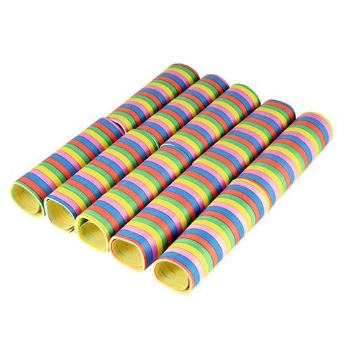 Zece PAPSTAR serpetine 4 m "Dungi" (folie ignifugă) de la PAPSTAR GmbH cu dungi colorate - decorația ideală pentru petrecere.