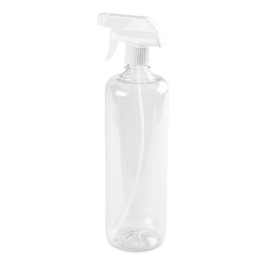 O sticlă de pulverizare Nölle Profi Brush, colorată-transparentă, 960 ml din plastic de la Nölle Profi Brush Bürsten- & Pinseltechnik e.K., cu un cap de pulverizare alb, stă vertical pe un fundal alb.