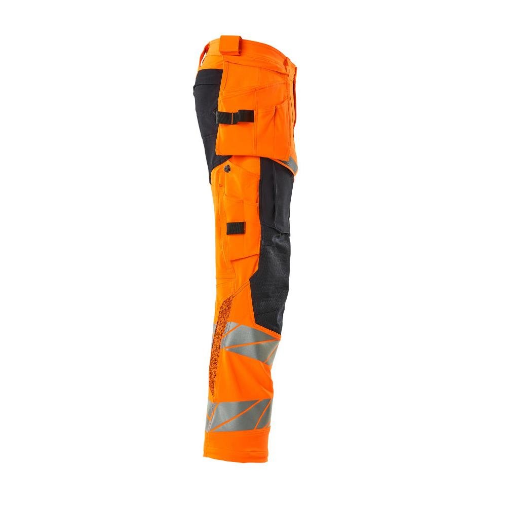 Pantaloni cu buzunare suspendate, pantaloni ULTIMATE STRETCH, portocaliu mare vizibilitate/negru-albastru