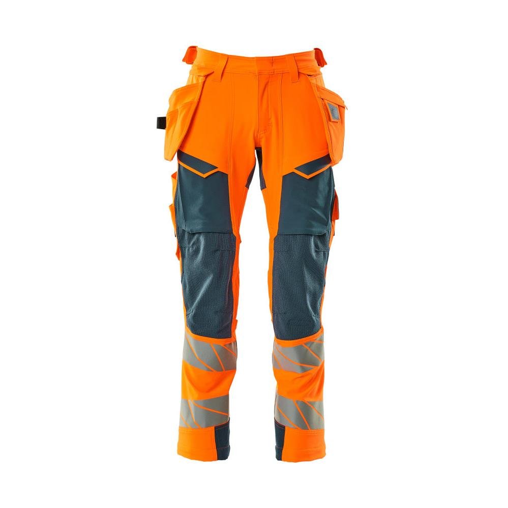 Pantaloni cu buzunare suspendate, pantaloni ULTIMATE STRETCH, portocaliu mare vizibilitate/petroleum închis