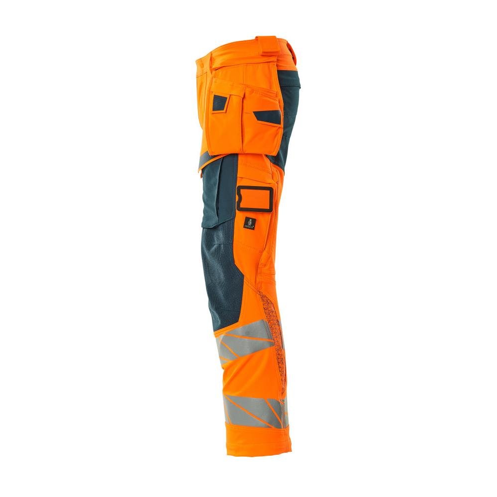 Pantaloni cu buzunare suspendate, pantaloni ULTIMATE STRETCH, portocaliu mare vizibilitate/petroleum închis