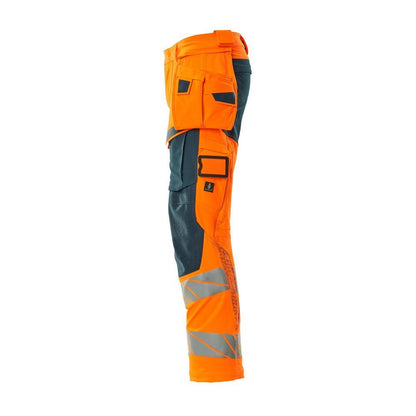 Pantaloni cu buzunare suspendate, pantaloni ULTIMATE STRETCH, portocaliu mare vizibilitate/petroleum închis