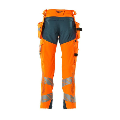 Pantaloni cu buzunare suspendate, pantaloni ULTIMATE STRETCH, portocaliu mare vizibilitate/petroleum închis
