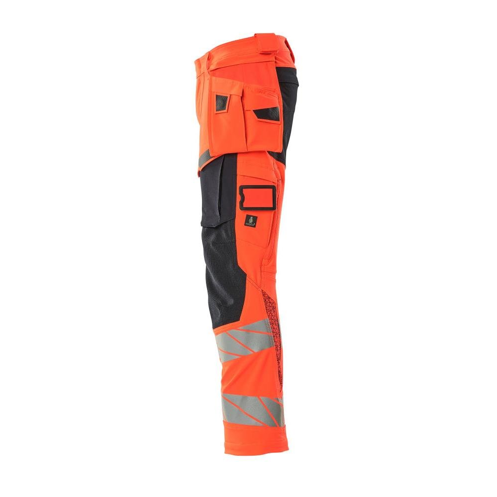 Pantaloni cu buzunare suspendate, pantaloni ULTIMATE STRETCH, Hi-vis roșu/negru-albastru