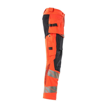 Pantaloni cu buzunare suspendate, pantaloni ULTIMATE STRETCH, Hi-vis roșu/negru-albastru