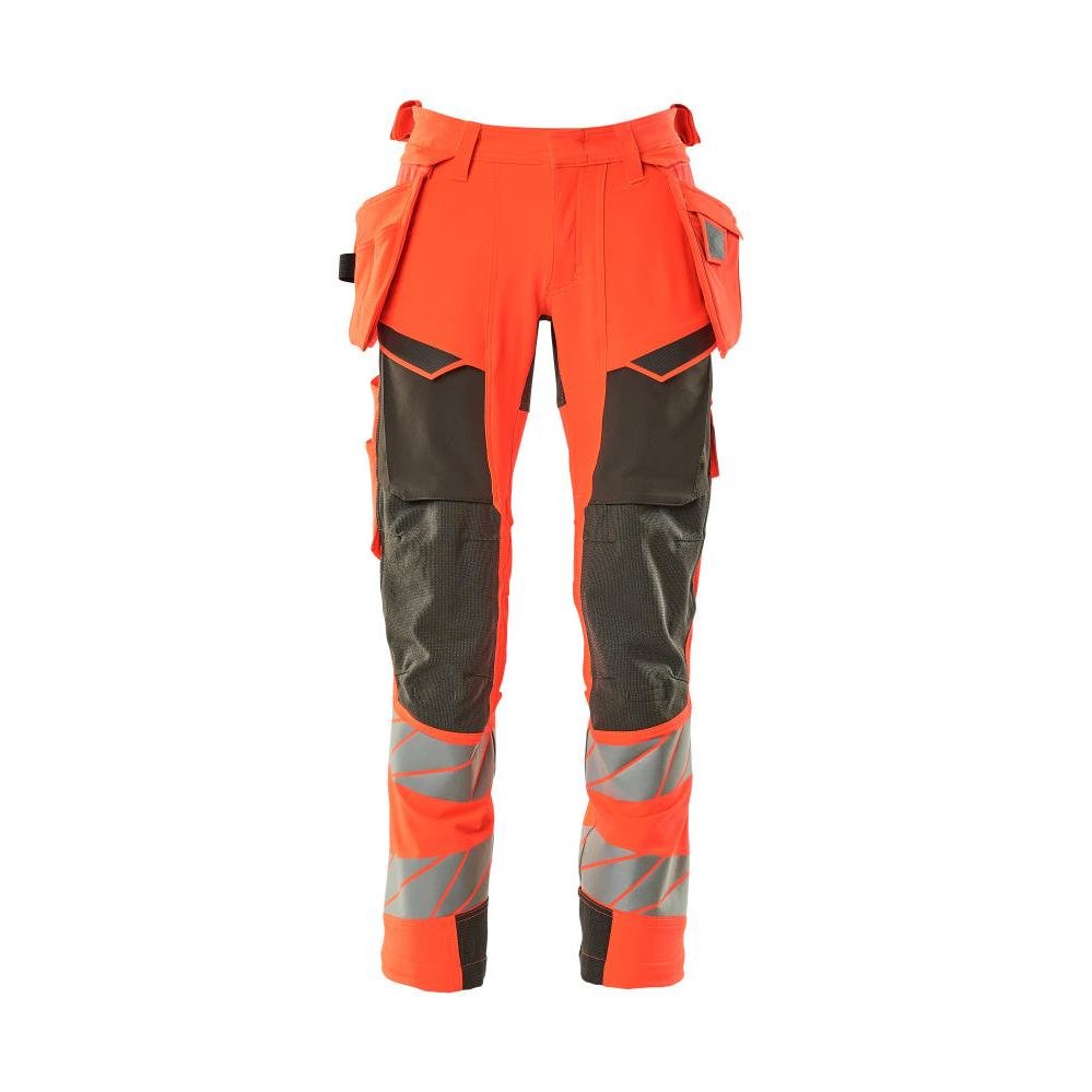 Pantaloni cu buzunare suspendate, pantaloni ULTIMATE STRETCH, rosu hi-vis/antracit inchis