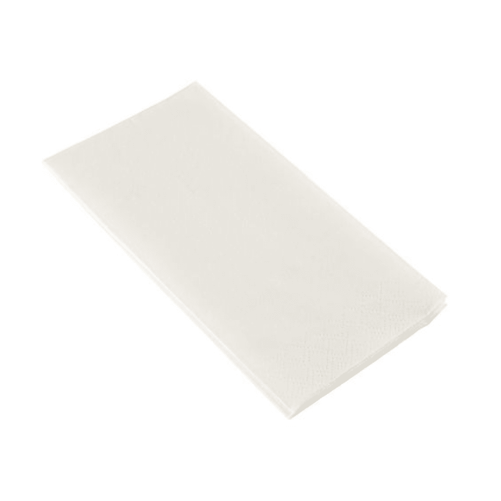 Un singur șervețel PAPSTAR 2-straturi, 33x33 cm, alb (pliere pe cap, 250 bucăți) de la PAPSTAR GmbH este pliat curat și prezentat pe un fundal simplu alb.