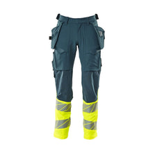 Pantaloni cu buzunare suspendate, pantaloni ULTIMATE STRETCH, petrol închis/galben de mare vizibilitate