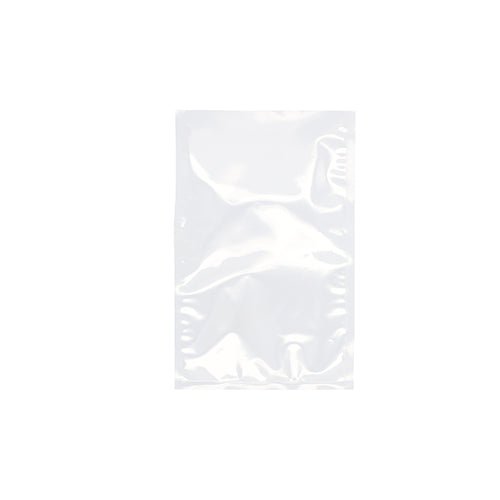 Un plic clar Starpak 100 cu margine sigilată, PA/PE transparent, se află plat pe un fundal alb. Cu margini sigilate, acest plic Starpak este ideal pentru vidarea alimentelor cu un aparat de vidat cu cameră.