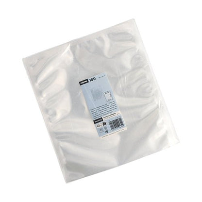 Un pachet cu 100 de pungi transparente Starpak Siegelrandbeutel (40 x 30 cm, PA/PE) este livrat într-un ambalaj cu o etichetă alb-albastră care conține informații despre produs, un cod de bare și imaginea unei pungi alimentare vidate.