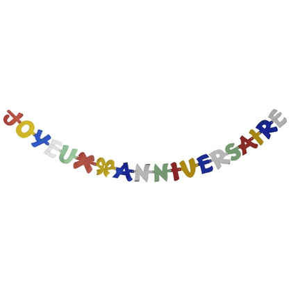 Lanțul de salut PAPSTAR "Joyeux Anniversaire" (1,9 m) de la PAPSTAR GmbH este un banner festiv din hârtie în culori vibrante, perfect pentru decorațiuni de aniversare. Fiecare literă este într-o nuanță diferită și aliniată, ambalată într-o pungă unică.