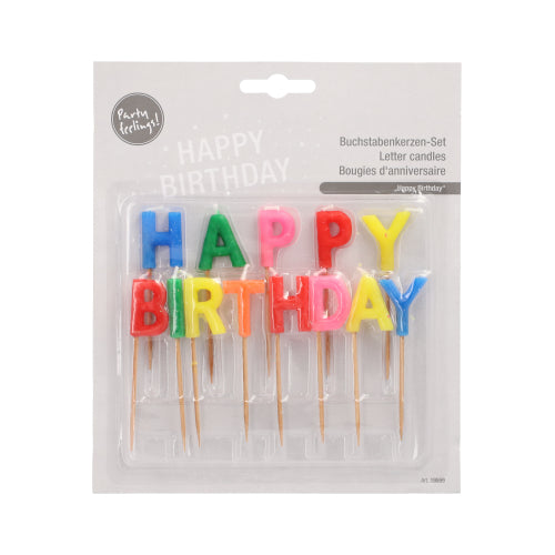 Lumânările cu litere "Happy Birthday", 8 cm, de la PAPSTAR GmbH, vin într-un blister individual - lumânări festive pe suport, ideale pentru decorarea oricărei petreceri de ziua de naștere.