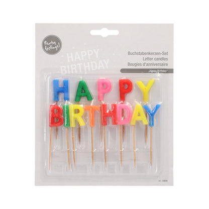 Lumânările cu litere "Happy Birthday", 8 cm, de la PAPSTAR GmbH, vin într-un blister individual - lumânări festive pe suport, ideale pentru decorarea oricărei petreceri de ziua de naștere.