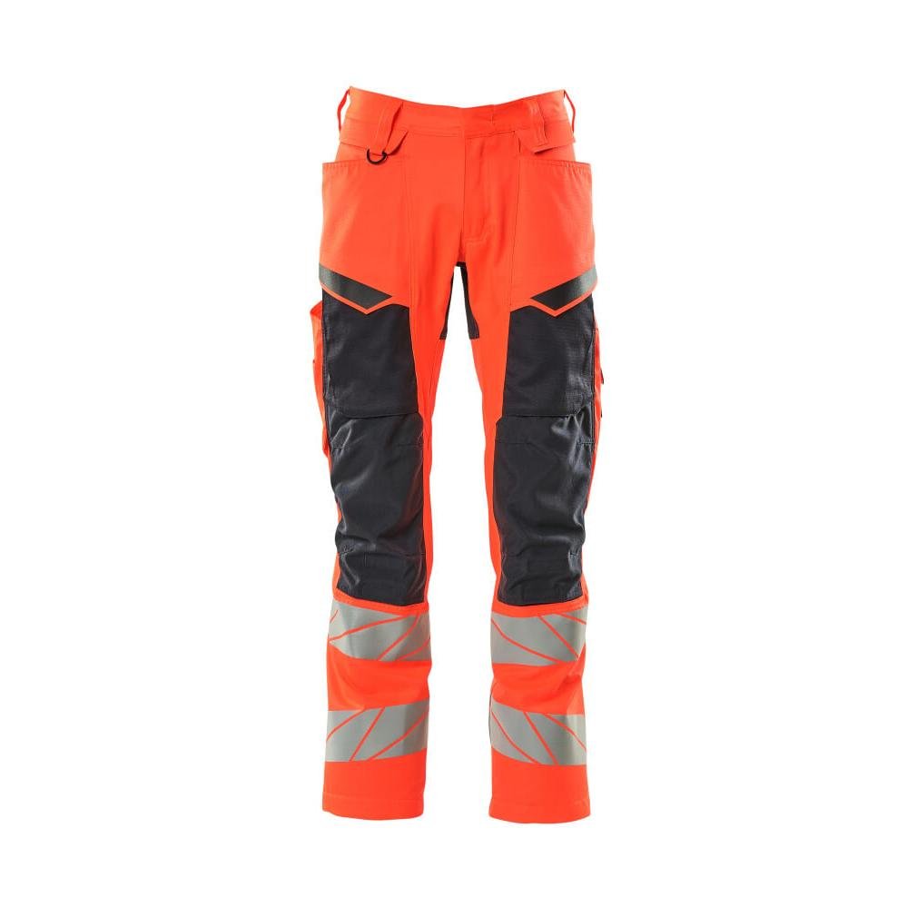 Pantaloni cu buzunare pentru genunchi, pantaloni cu inserții elastice, hi-vis roșu/negru-albastru