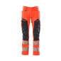 Pantaloni cu buzunare pentru genunchi, pantaloni cu inserții elastice, hi-vis roșu/negru-albastru